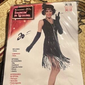 NOS forum novelties costume Flapper 20’s In Sequins Black Dress XL 14-16